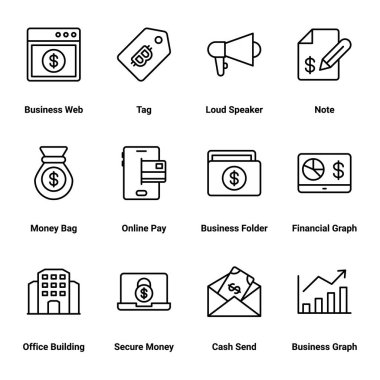 Modern kavramlar, web ve baskı medyası ve uygulamalar için iş ve finans ikonları seti. Modern bilgi logosu ve pictogram.