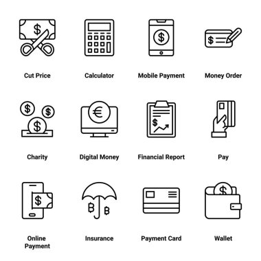 Modern kavramlar, web ve baskı medyası ve uygulamalar için iş ve finans ikonları seti. Modern bilgi logosu ve pictogram.