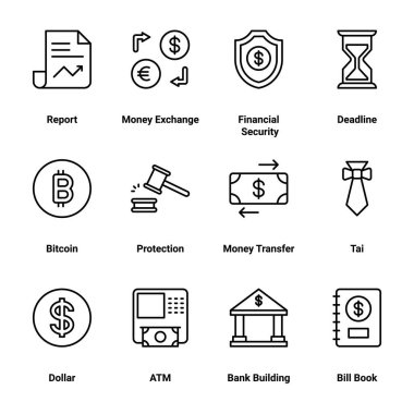 Modern kavramlar, web ve baskı medyası ve uygulamalar için iş ve finans ikonları seti. Modern bilgi logosu ve pictogram.