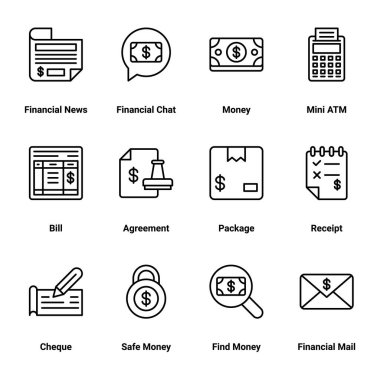 Modern kavramlar, web ve baskı medyası ve uygulamalar için iş ve finans ikonları seti. Modern bilgi logosu ve pictogram.