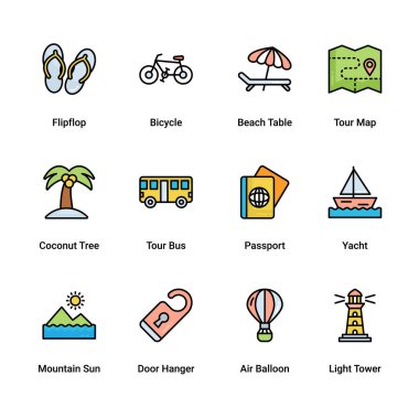 Modern Yaz Tatili Renk Çizgisi vektör koleksiyonu. Mobil ve web uygulamaları için konsept ve tasarım ögeleri.