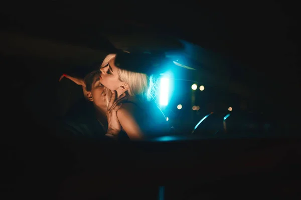 Couple Kissing Night Car Gentle Night Photo Session City Summer Royalty Free Stock Photos