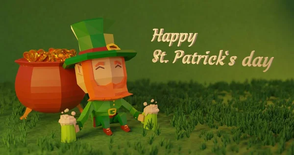 Patrick Day Rendered Illustration Low Poly Cartoon Character Resting Next — Stock Photo, Image