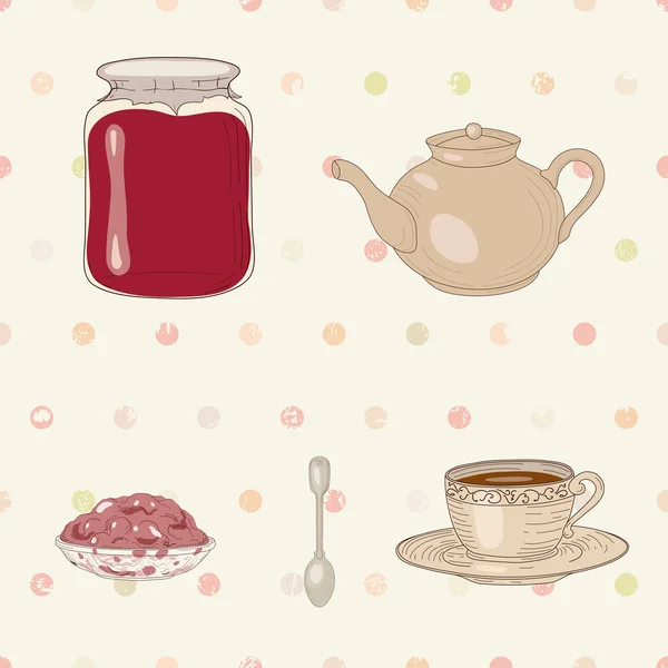 果酱和茶具 — 图库矢量图片