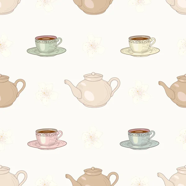 Tea party seamless pattern — Stock Vector