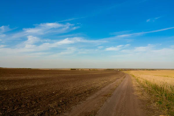 Straße Feld Mit Wolken — Stockfoto