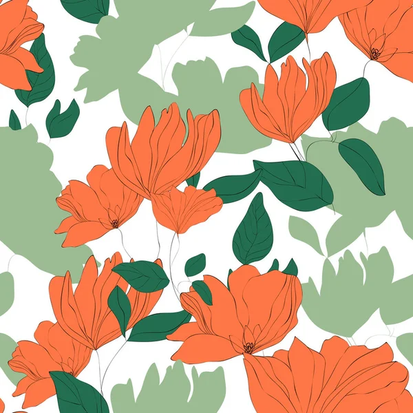 Patrón sin costura floral de flor. Textura de vector de color. Flores naranja dibujadas a mano sobre fondo blanco — Archivo Imágenes Vectoriales