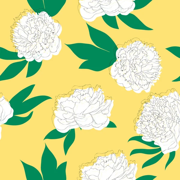 Blossom padrão sem costura floral. Desenho de esboço peônia com folhas espalhadas aleatoriamente. Textura vetorial abstrata na moda. —  Vetores de Stock