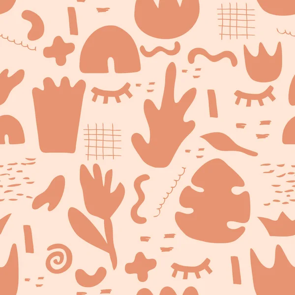 Patrón sin costura dibujado a mano formas. La naturaleza doodle elementos y objetos. Color abstracto varias hojas y flores — Archivo Imágenes Vectoriales