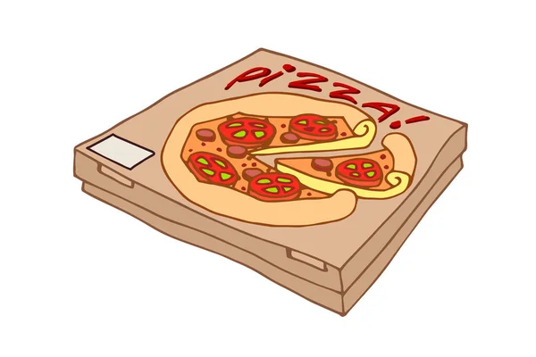 Pizza Embalada Com Tomate Uma Caixa Papelão Ícone Para Entrega —  Vetores de Stock