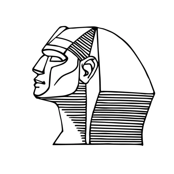 吉萨古老的大狮身人面像的头部 用于旅游标志或徽章和卡片 矢量插图用黑色墨水线表示 用卡通和手绘风格的白色背景隔开 — 图库矢量图片