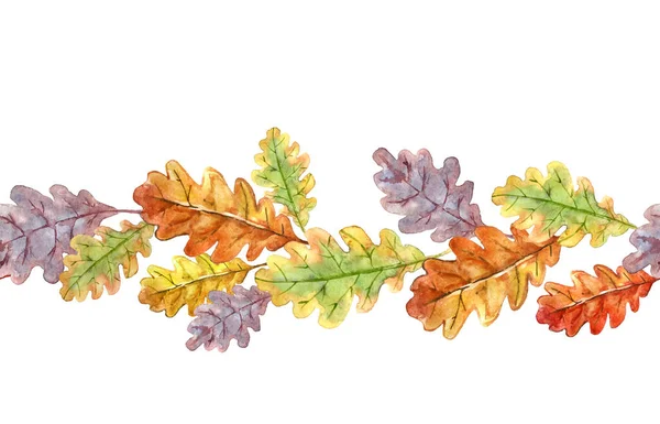 Oak Leaves Horizontal Seamless Pattern Decorative Floral Ornament Frame Border — Stock Photo, Image