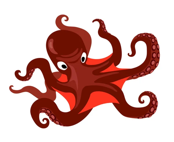 Red Angry Attacking Octopus Tentacles Deep Water Creature Sea Devil — Stock Vector