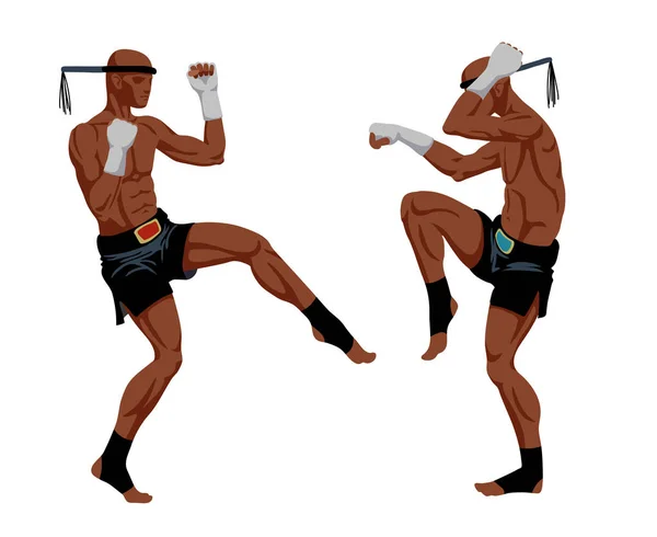 Boxeurs Muay Thai Pantalon Sport Danse Rituelle Traditionnelle Avant Combat — Image vectorielle
