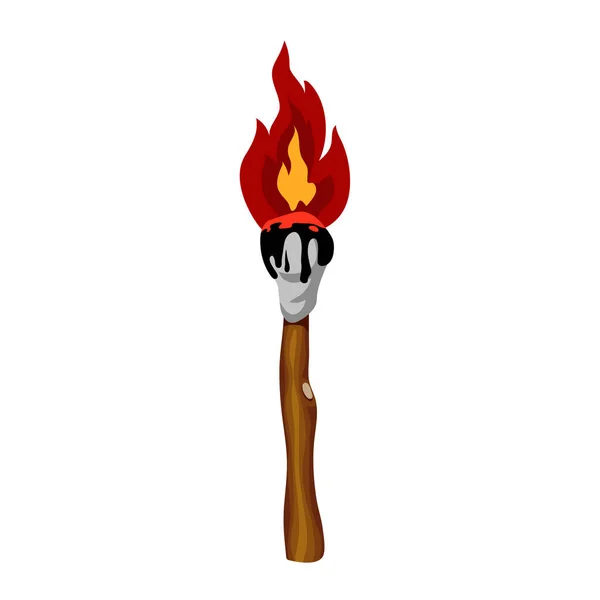 Горящий Факел Ветки Израненной Тряпки Языки Красного Пламени Векторная Иллюстрация — стоковый вектор