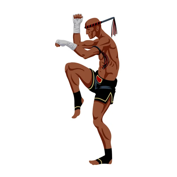 Boxeur Muay Thai Avec Une Amulette Traditionnelle Main Ancien Sport — Image vectorielle