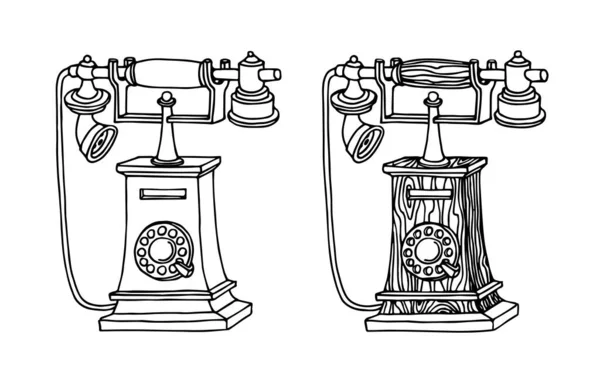 Vieux Téléphone Bois Avec Cadran Une Exposition Musée Matériel Électrique — Image vectorielle