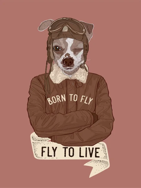 Chihuahua Hund Pilot Vintage Stil Vektor Illustration — Stock vektor