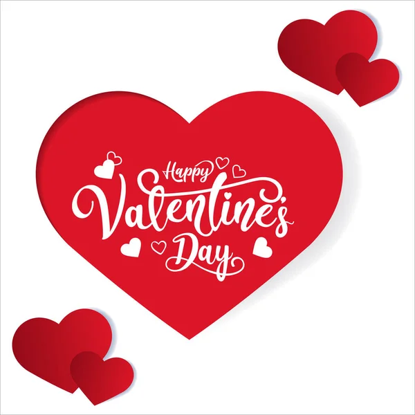 День Святого Валентина Дизайн Карты Красным Сердцем Красное Сердце Белым — стоковый вектор