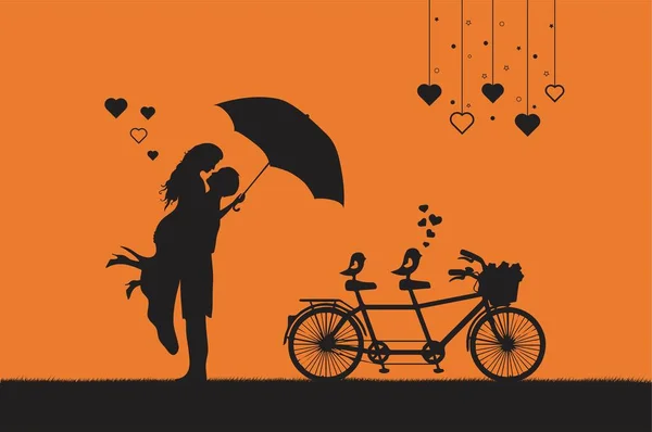 Love Invitation Card Valentines Day Men Women Birds Butterfly Bicycle — 스톡 벡터