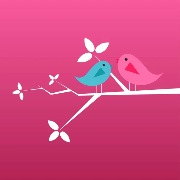 Днем Святого Валентина Мягкий Розовый Фон Двумя Милые Птицы Сидя — стоковый вектор