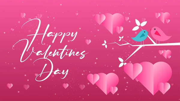 Днем Святого Валентина Мягкий Розовый Фон Двумя Милые Птицы Сидя — стоковый вектор