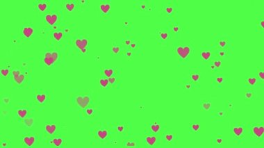 Bir sürü kalp, hareketli desen, kusursuz desen. Kalplerin arka planı, tuval, kalplerin tırpanı. Çizgi film, çizgi film, yeşil ekran, yükselen kalpler, düşen aşk
