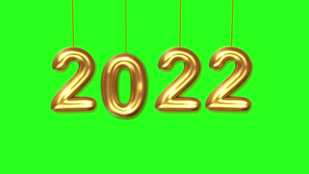 2022 New Year Numbers Ornaments on Green screen background - 2022 New year Celebration on Green screen Chroma key background, Golden 2022 on green screen — стокове відео