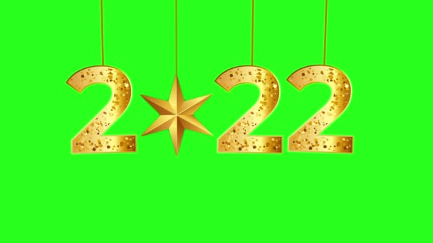 2022 Nieuwjaar, Mooi 2022 Nieuwjaar Nummers Ornamenten op Groen scherm achtergrond - 2022 Nieuwjaar Viering op Groen scherm Chroma key background, Gouden 2022 op groen scherm — Stockvideo