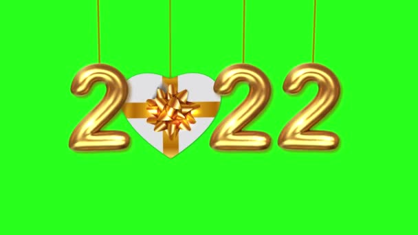 2022年新年,美しい2022年新年番号緑の画面の背景に装飾- 2022年緑の画面上の新年お祝いクロマキー背景,緑の画面上のゴールデン2022年 — ストック動画