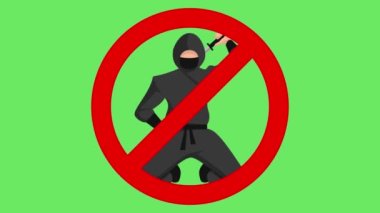 Yeşil ekrana yakın ninja yok. Kılıçlı bir ninja, ninja işareti yok.