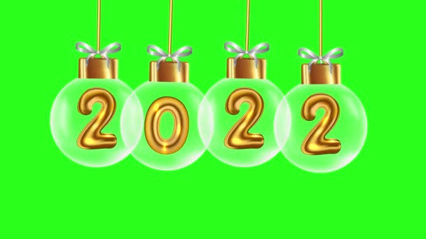 2022 new year, new year Christmas balls Green screen background, 2022 New year Celebration on Green screen Chroma key background, Golden 2022 on green screen — Stock Video
