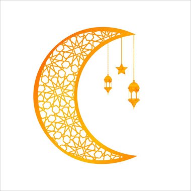 Ramazan Mübarek geçmişi. Yarım ay vektör resimli Ramazan Mübarek tebrik kartı tasarımı. Yarım ay vektör çizimi. Altın renkli yarım ay çizimi.