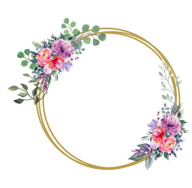 Güzel Altın Yuvarlak Düğün Fotoğrafı, çerçeve vektör illüstrasyonu, altın fotoğraf çerçevesi, düğün çiçekleri, Romantik, Aşk, kırmızı güller, yeşil yapraklar, gül, yaprak, kırmızı çiçek