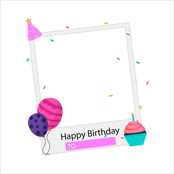 Happy Birthday Photo Frame Vector Illustration Happy Birthday Wish Happy — 스톡 벡터