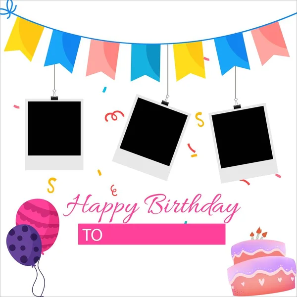 Happy Birthday Photo Frame Vector Illustration Happy Birthday Wish Happy — 스톡 벡터