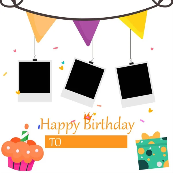 Happy Birthday Photo Frame Vector Illustration Happy Birthday Wish Happy — 스톡 벡터