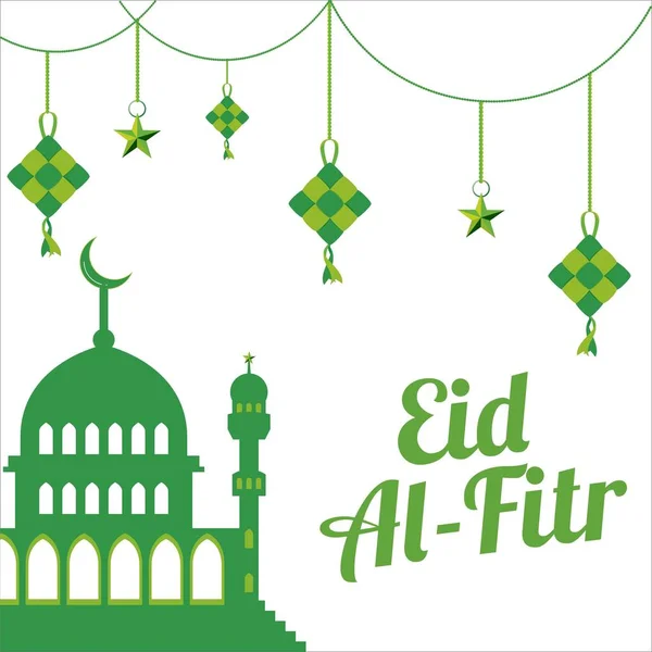 Beautiful Eid Fitr Mubarak Grön Text Effekt Vit Bakgrund Muselman — Stock vektor