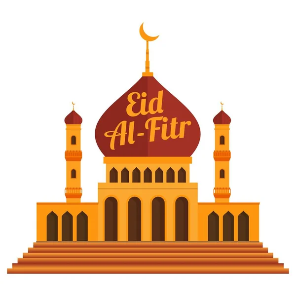 Feliz Efecto Texto Dorado Eid Fitr Con Vector Mezquita Multicolor — Archivo Imágenes Vectoriales