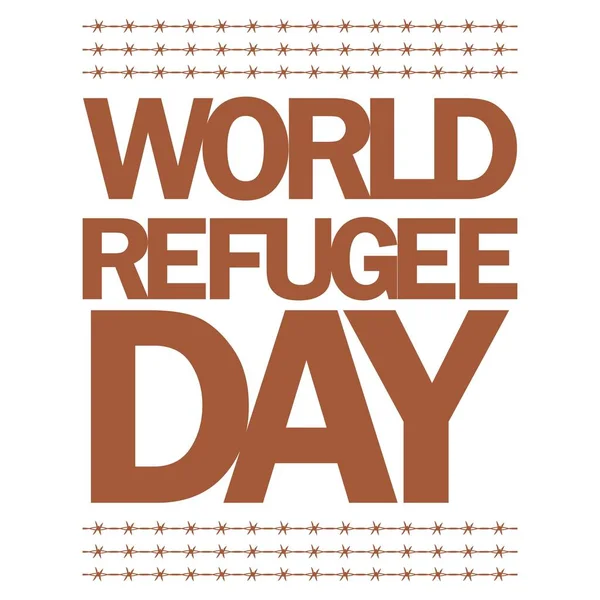 世界難民の日ベクトル図と白の色のテキスト効果 痛みのイラスト 悲しみ 鉄条網 泥の色 難民の日 — ストックベクタ