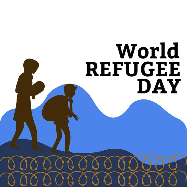 6月20日世界難民の日ベクトル図と黒の色のテキスト効果 痛みを伴うイラスト 悲しみ 難民の日 — ストックベクタ