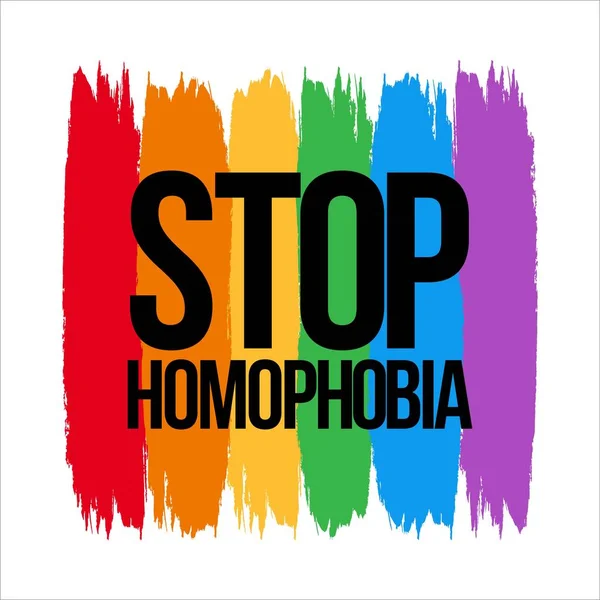 Stop Homofobia Movimiento Con Bandera Lgbt Pincelada Vector Ilustración Efecto — Vector de stock