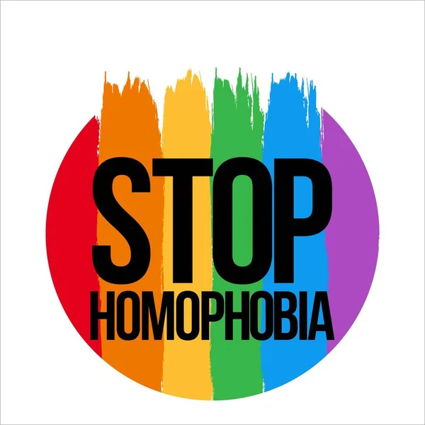 Stop Homofobia Con Bandera Lgbt Pincelada Dentro Forma Redonda Vector — Vector de stock