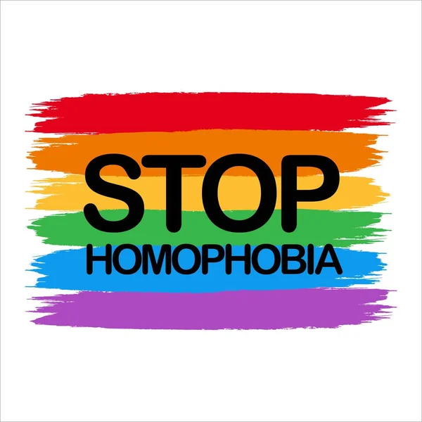 Stop Homofobia Lgbt Flag Brush Stroke Vector Illustration Text Effect — Vector de stock