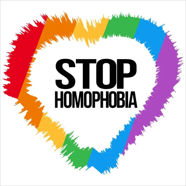 Stop Homofobia Movimiento Con Bandera Lgbt Forma Amor Cepillo Movimiento — Vector de stock