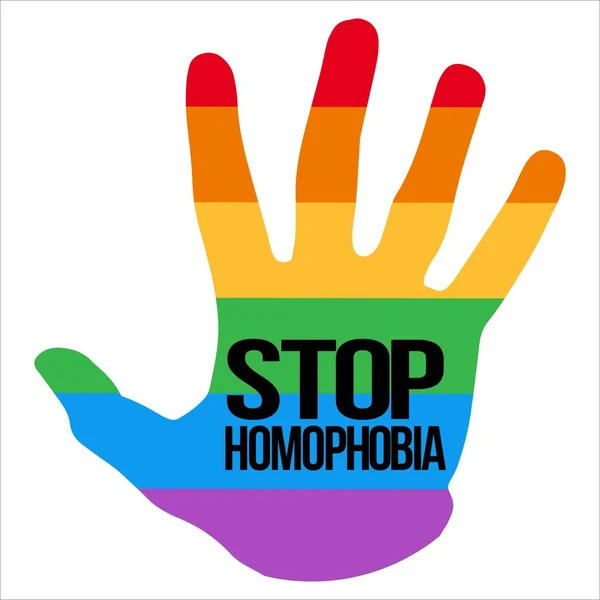 Stop Homofobia Text Effect Hand Shape Lgbt Flag Vector Illustration — Vector de stock