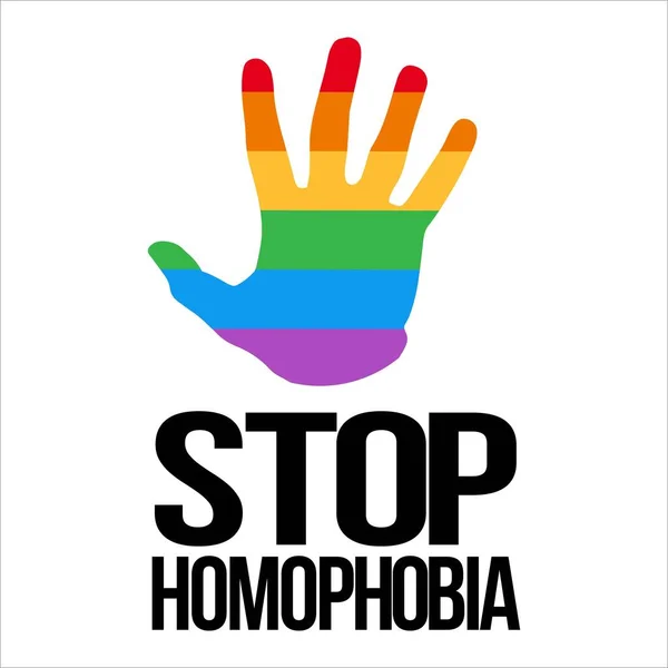 Stop Homofobia Lgbt Flag Hand Shape Vector Illustration Text Effect — Vector de stock