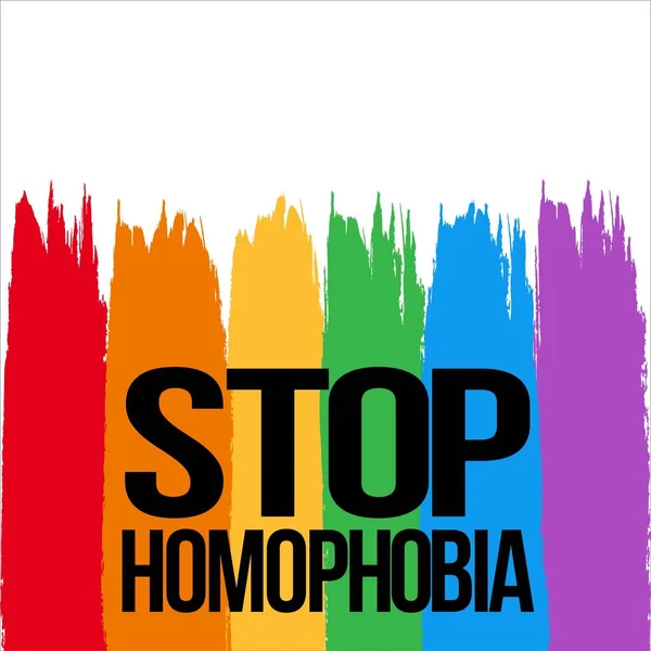Stop Homofobie Teksteffect Een Penseelstreek Met Lgbt Vlag Vector Illustratie — Stockvector