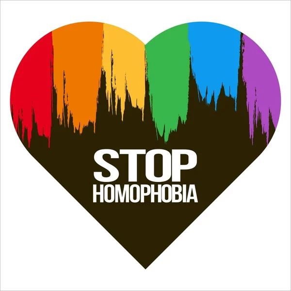 Stop Homofobia White Text Effect Lgbt Flag Brush Stroke Vector — Vector de stock