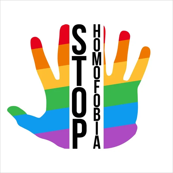 Stop Homofobia Black Text Effect Lgbt Flag Hand Vector Illustration — Vector de stock